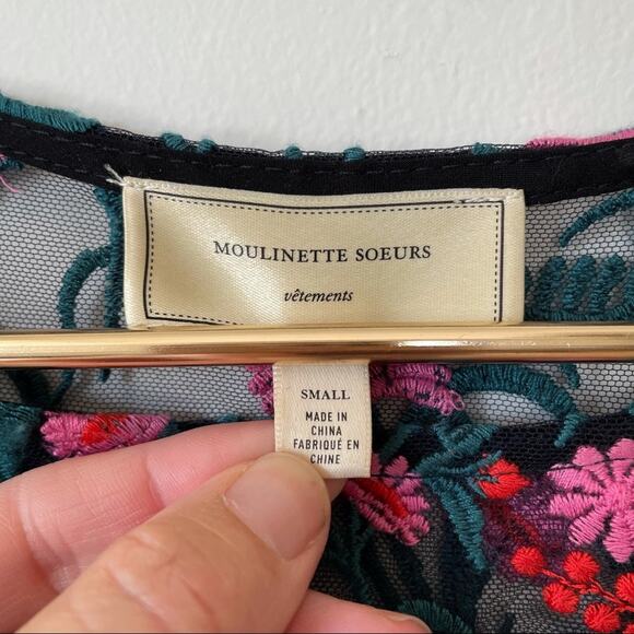 Anthropologie Moulinette Soeurs Black Pink Embroidered Floral Mesh Tunic S - Picture 10 of 10